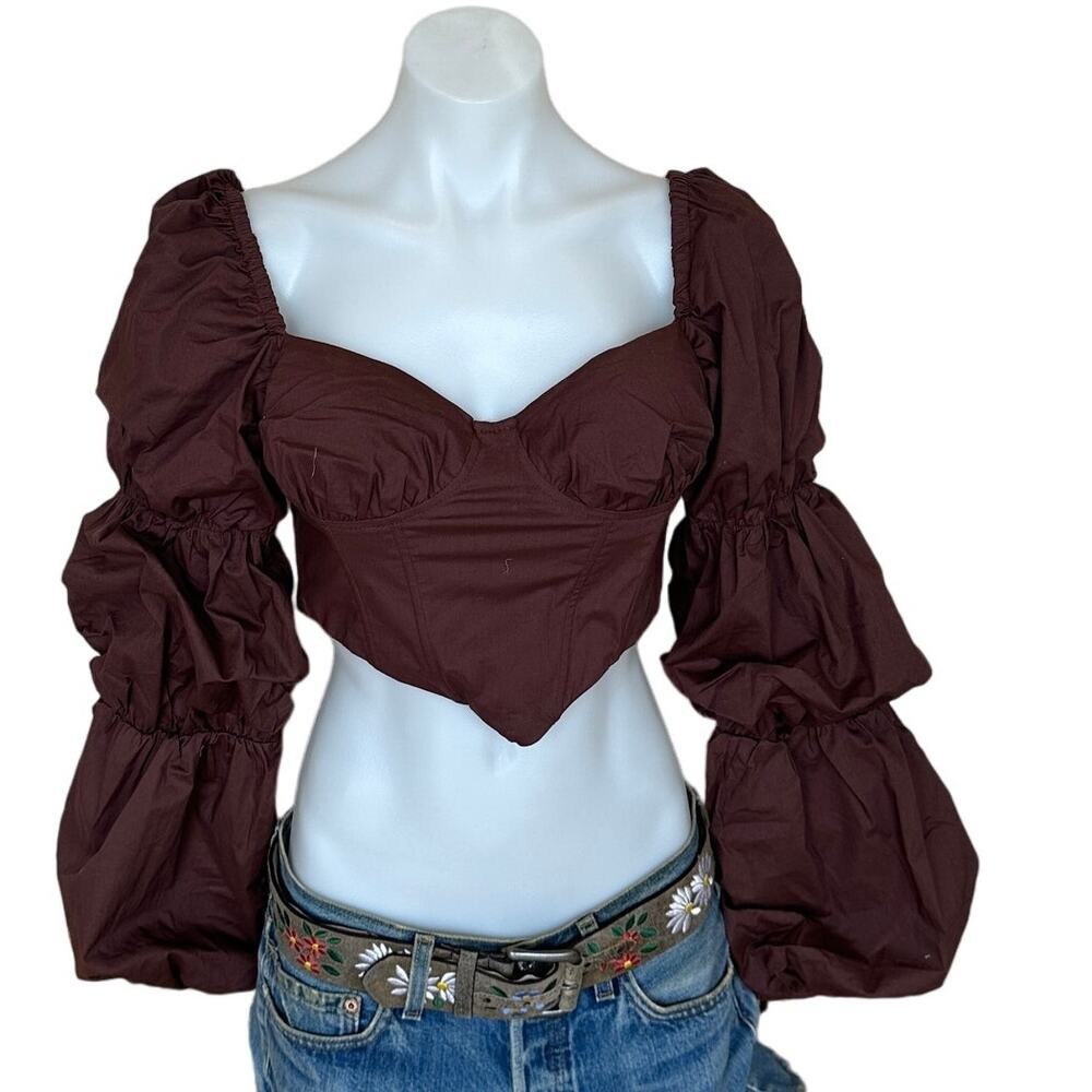 Majorelle Brown Corset Top SMALL Bustier Pirate Puff Sleeves Steampunk $128 NEW - Picture 4 of 7